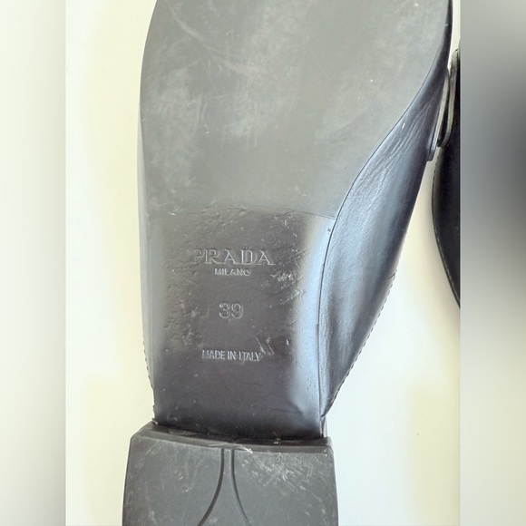 Prada Black leather triangle logo slip on slide loafer mules EU 39 - Picture 9 of 11